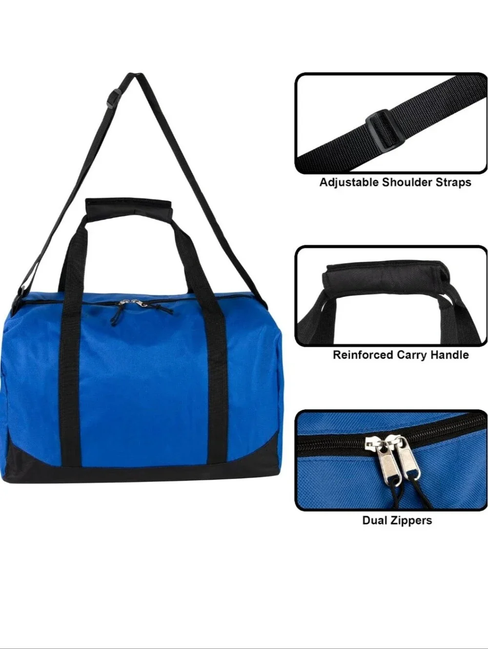 Classic Blue & Black Weekend Gym Duffel Bag - 17x10x10